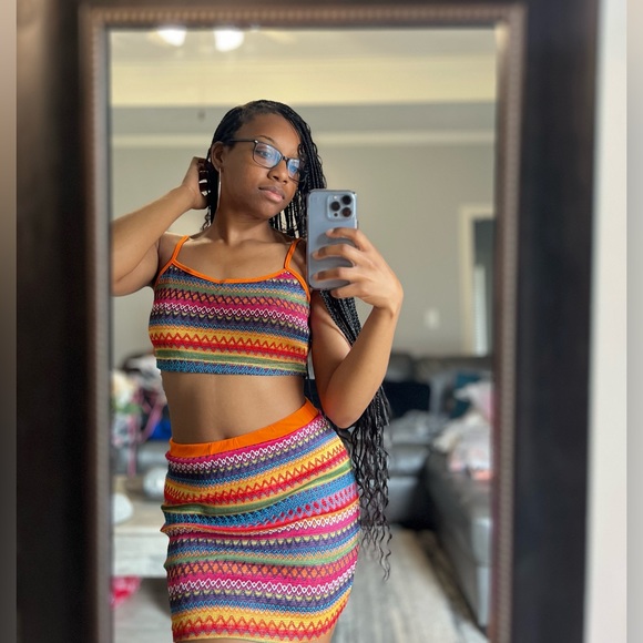 Rainbow Striped Knit Crop Cami Top & Bodycon Mini Skirt, US Size M, 6 - Picture 5 of 5